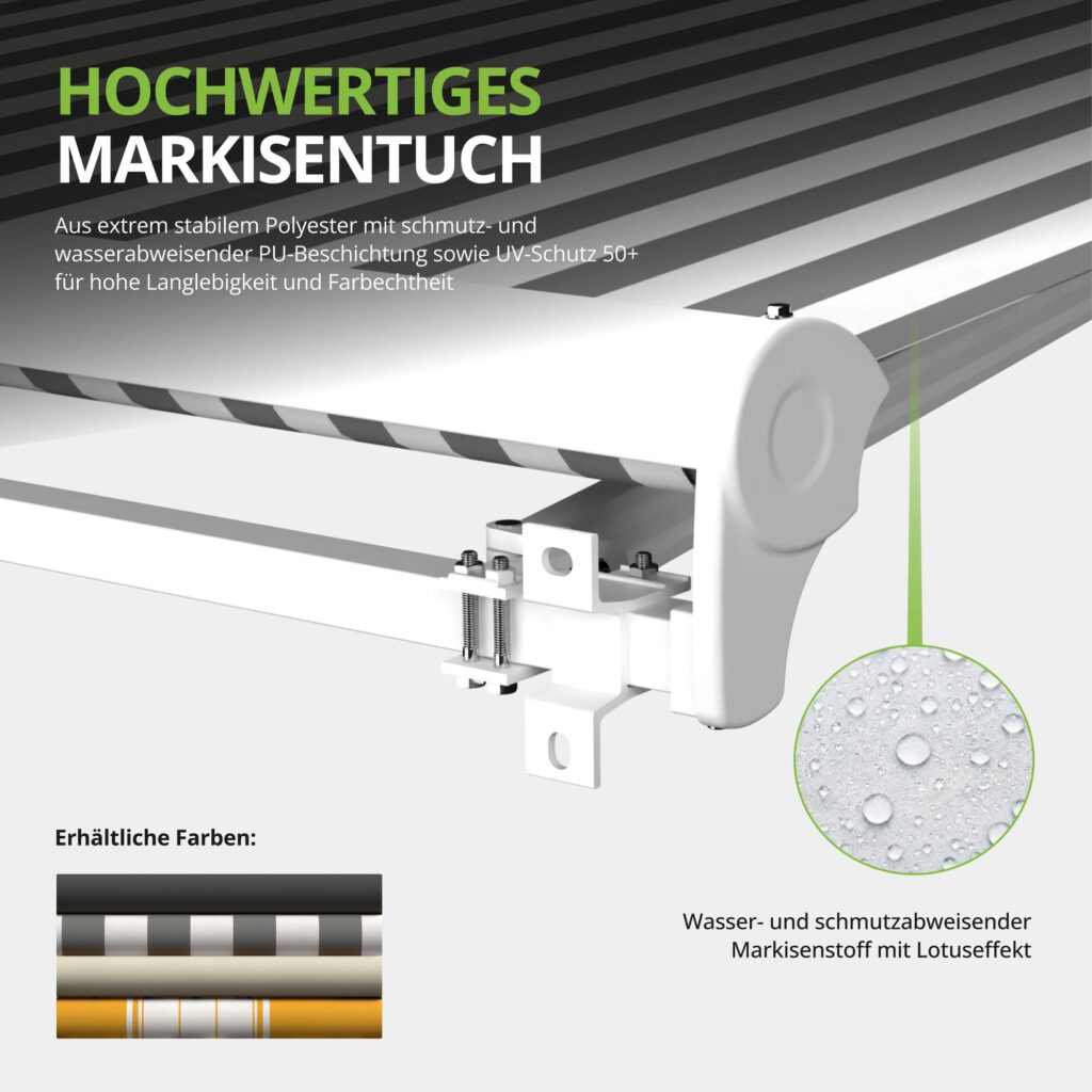 Markise elektrisch Standard Kassettenmarkise Gelenkarmmarkise Gestell Farbe Weiß (entspricht RAL 9010)