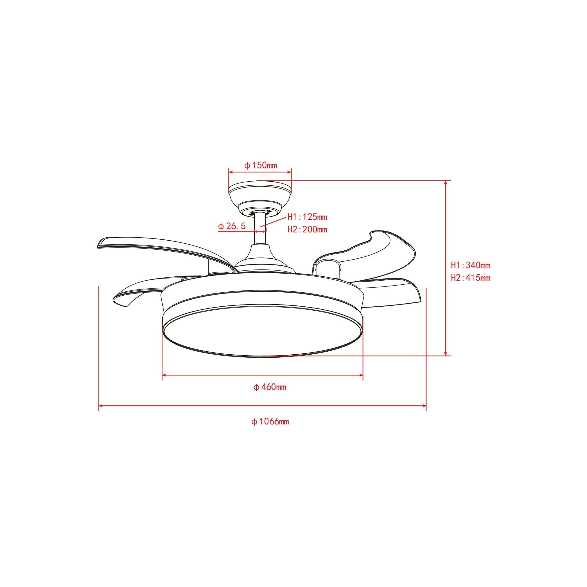 Deckenventilator mit Beleuchtung – goldfarbene Basis, modernes Design & LED-Licht